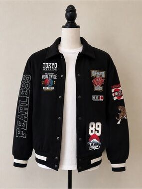 Black Tokyo Patchwork Varsity Jacket